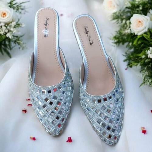 Crystal Mesh Pointed-Toe Mule Heels