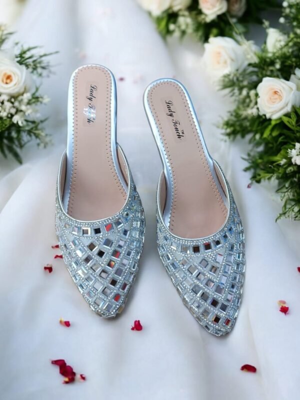 Crystal Mesh Pointed-Toe Mule Heels