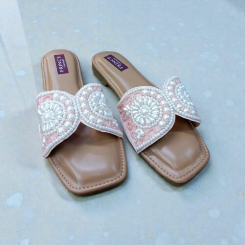 Pearl Embellished Square-Toe Flat Sandals