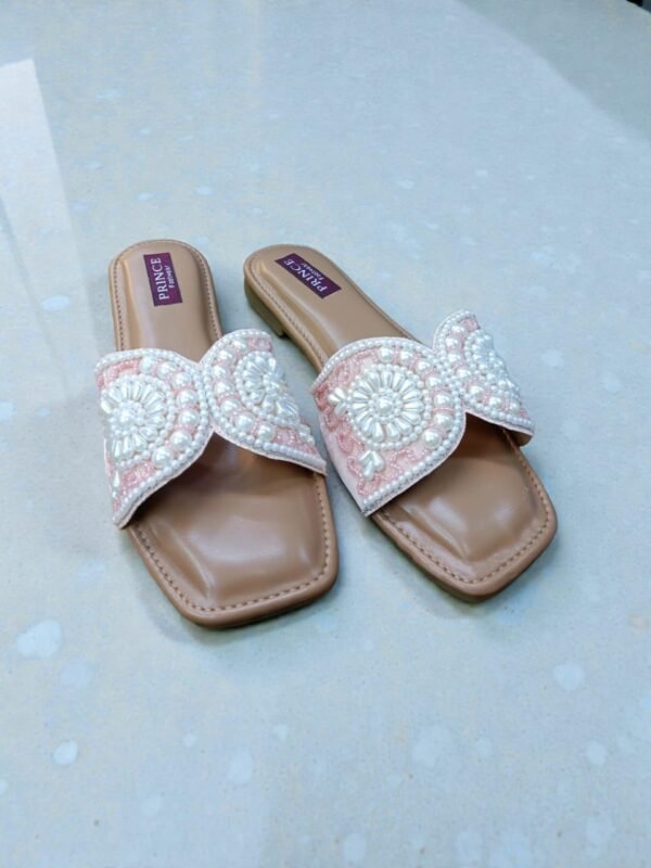 Pearl Embellished Square-Toe Flat Sandals