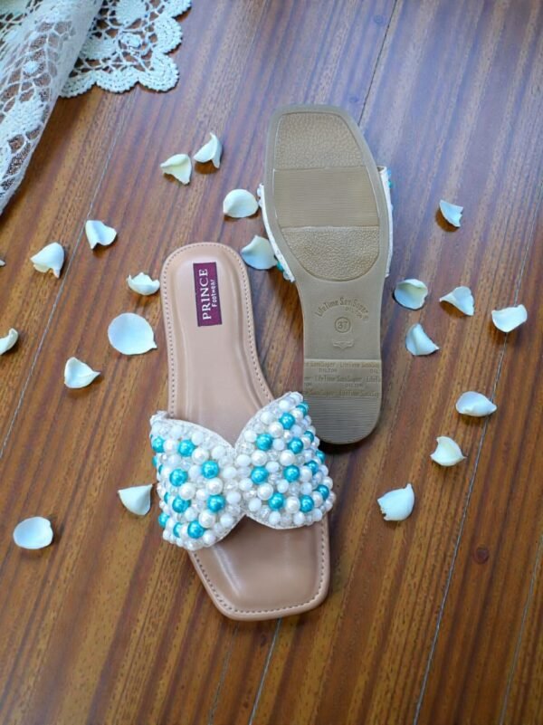 Pearl & Turquoise Embellished Flat Sliders