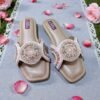 Mandala Beaded Square-Toe Flat Mules