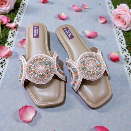 Mandala Beaded Square-Toe Flat Mules