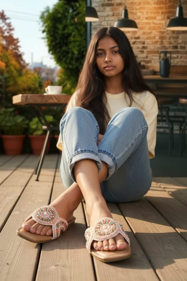 Mandala Beaded Square-Toe Flat Mules