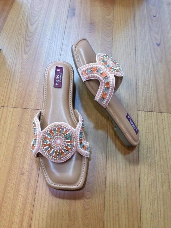 Mandala Beaded Square-Toe Flat Mules