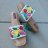 Floral Embroidered Flat Slide Sandals
