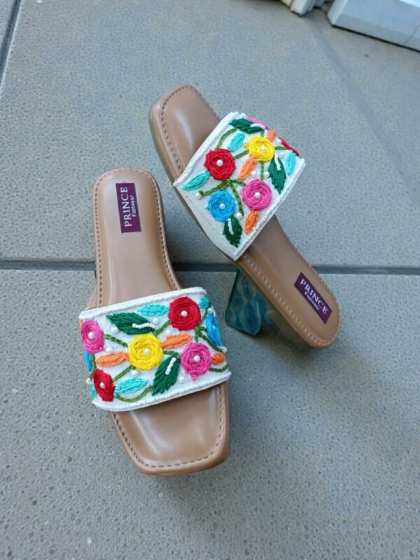 Floral Embroidered Flat Slide Sandals