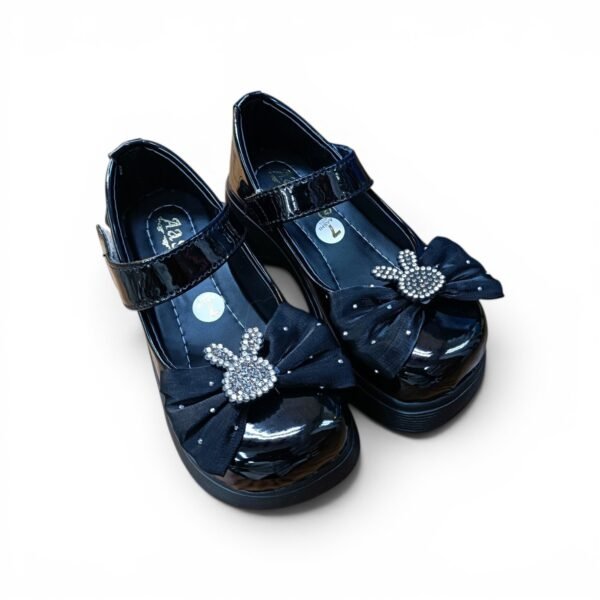 Girls Classic Bunny Bow Ballerina Shoes – Black