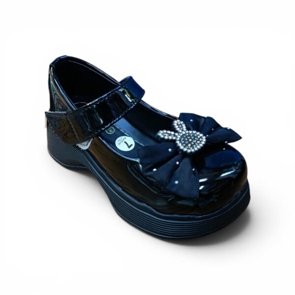 Girls Classic Bunny Bow Ballerina Shoes – Black