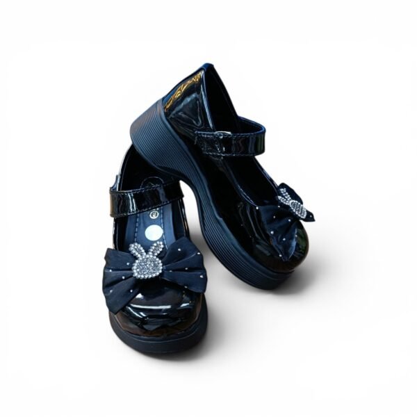 Girls Classic Bunny Bow Ballerina Shoes – Black