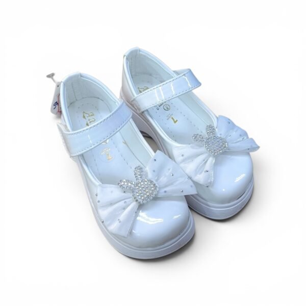 Girls Classic Bunny Bow Ballerina Shoes – White