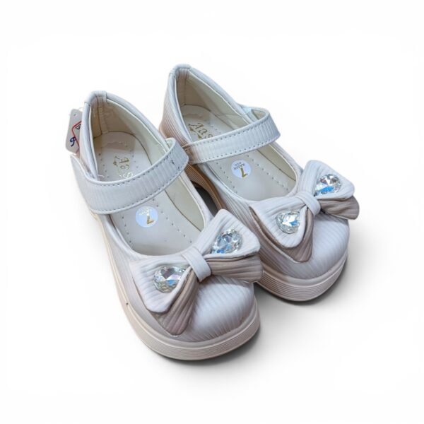 Girls Classic Bunny Bow Ballerina Shoes – Cream