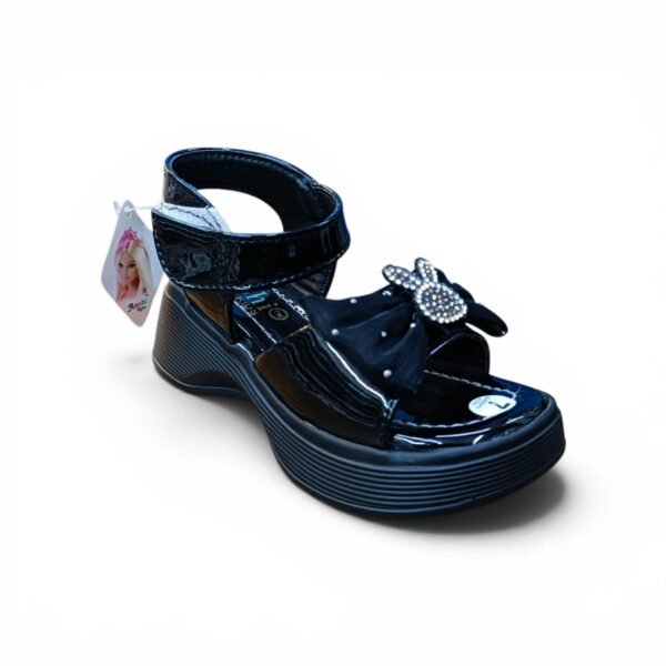 Girls Pearl Bunny Bow Platform Sandals – Black