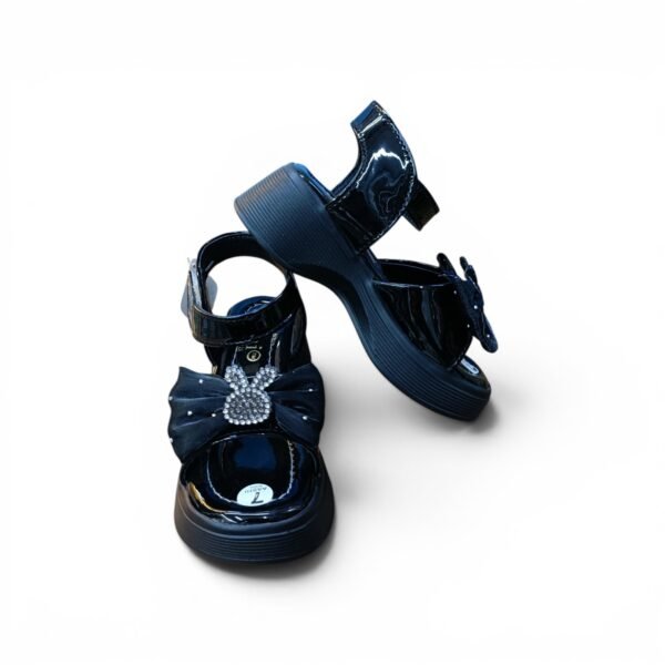 Girls Pearl Bunny Bow Platform Sandals – Black