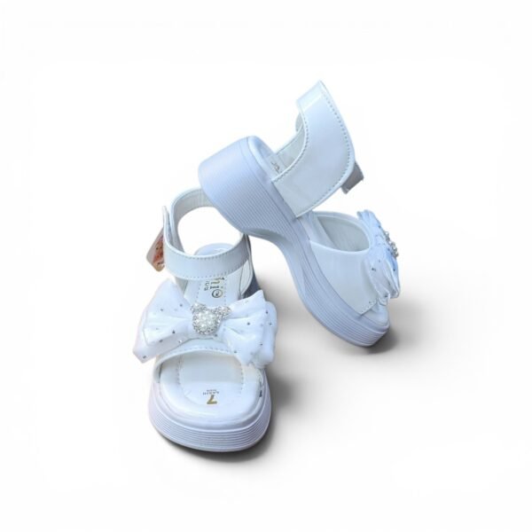 Girls Pearl Bunny Bow Platform Sandals – White