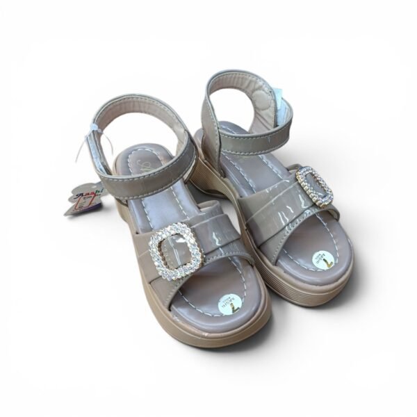 Girls Beige Rhinestone Wedge Sandals