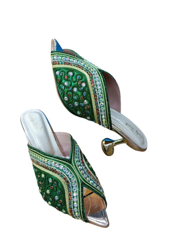 Green Embellished Bridal Kitten-Heeled Sandals