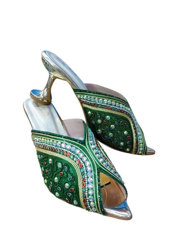 Green Embellished Bridal Kitten-Heeled Sandals