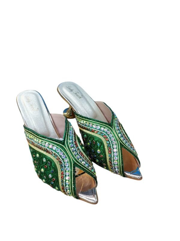 Green Embellished Bridal Kitten-Heeled Sandals