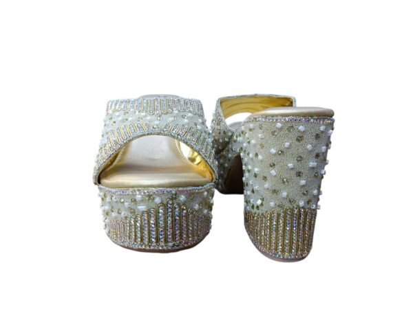 WhatsApp Image 2026-06-07 at 12.54.52 PM (1) Pearl & Rhinestone Embellished Platform Mule Heels – Champagne Gold | 4 Inch Block Heel