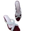 Maroon Rhinestone Embellished Mule Heels for Women – 3 inch Metallic Block Heel Party Sandals