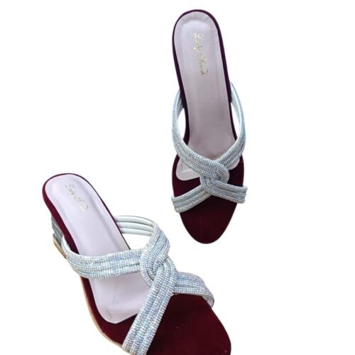 WhatsApp Image 2026-06-07 at 2.13.26 PM (1) Maroon Rhinestone Embellished Mule Heels for Women – 3 inch Metallic Block Heel Party Sandals