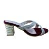 Maroon Rhinestone Embellished Mule Heels for Women – 3 inch Metallic Block Heel Party Sandals