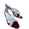 Maroon Rhinestone Embellished Mule Heels for Women – 3 inch Metallic Block Heel Party Sandals