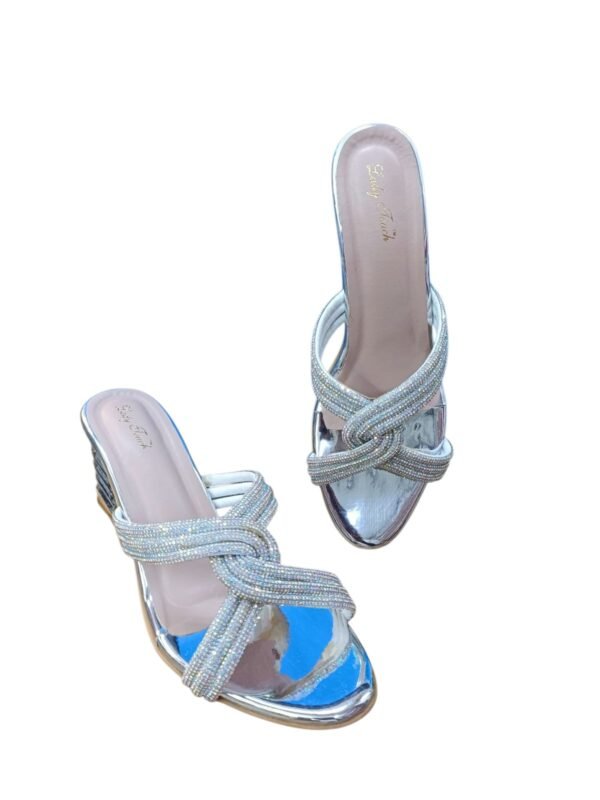 Crystal Embellished Slip-On Mule Heels for Women – 2.5 Inch Metallic Block Heel Sandals