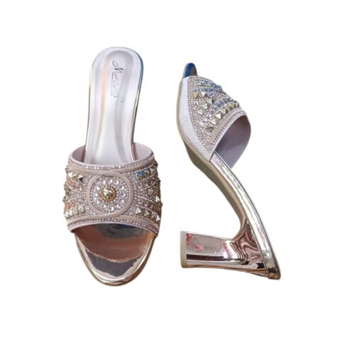 WhatsApp Image 2026-06-07 at 7.12.23 PM Rose Gold Studded & Rhinestone Mule Heels | 3 inch Women's Festive Block Heel Sandals
