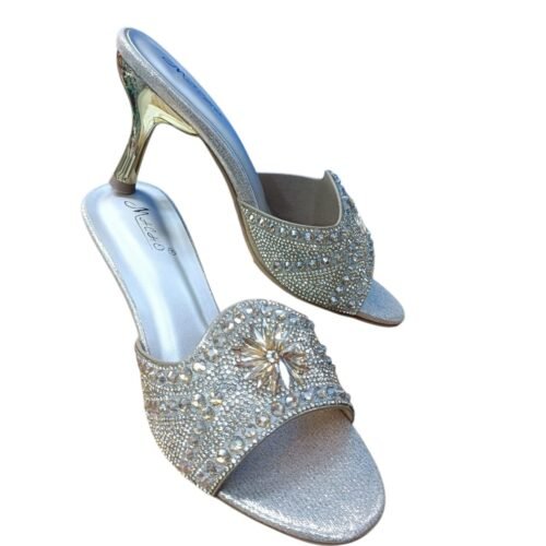 WhatsApp Image 2026-06-07 at 7.44.04 PM (1) Silver Rhinestone Floral Mule Heels for Women – 3 inch Elegant Party Wear Slide Sandals