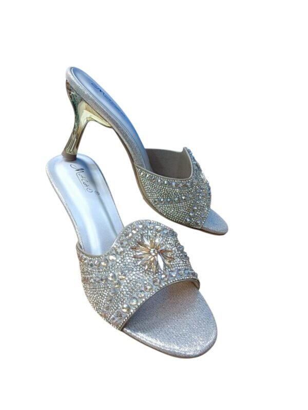 WhatsApp Image 2026-06-07 at 7.44.04 PM (1) Silver Rhinestone Floral Mule Heels for Women – 3 inch Elegant Party Wear Slide Sandals