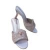 Rose Gold Crystal Floral Mule Heels for Women – 3 inch Elegant Party Wear Slip-On Sandals