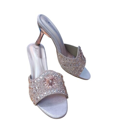 WhatsApp Image 2026-06-07 at 7.47.10 PM Rose Gold Crystal Floral Mule Heels for Women – 3 inch Elegant Party Wear Slip-On Sandals