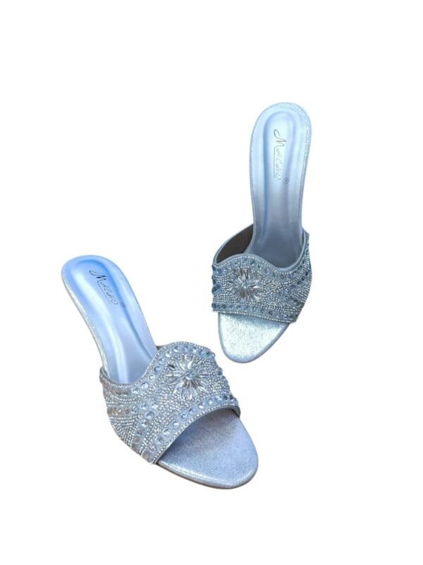 WhatsApp Image 2026-06-07 at 7.58.05 PM (1) Silver Crystal Floral Mule Heels for Women – 2.5 Inch Elegant Party Wear Sandals