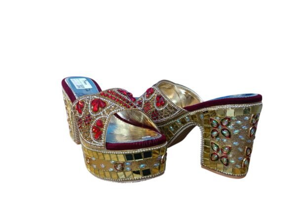WhatsApp Image 2026-06-08 at 6.20.57 PM Gold Red Stone Embellished Platform Block Heels for Women – 4 Inch Festive Sandals