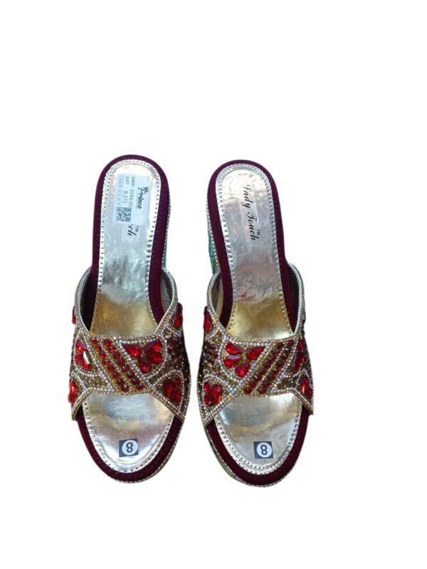 WhatsApp Image 2026-06-08 at 6.20.58 PM (1) Gold Red Stone Embellished Platform Block Heels for Women – 4 Inch Festive Sandals