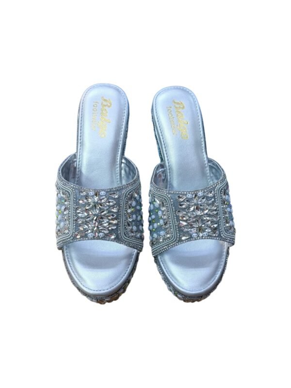 AZ Footwear Silver Rhinestone Embellished Block Heels for Women – 4 Inch Party Wear Sandals