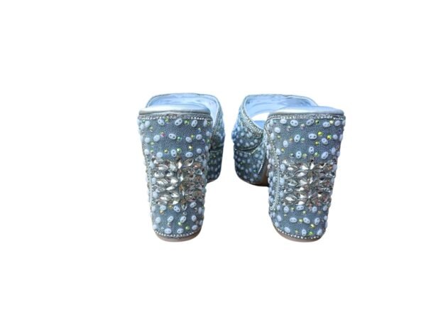AZ Footwear Silver Rhinestone Embellished Block Heels for Women – 4 Inch Party Wear Sandals