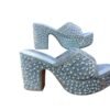 AZ Footwear Silver Rhinestone Embellished Block Heels for Women – 4 Inch Party Wear Sandals