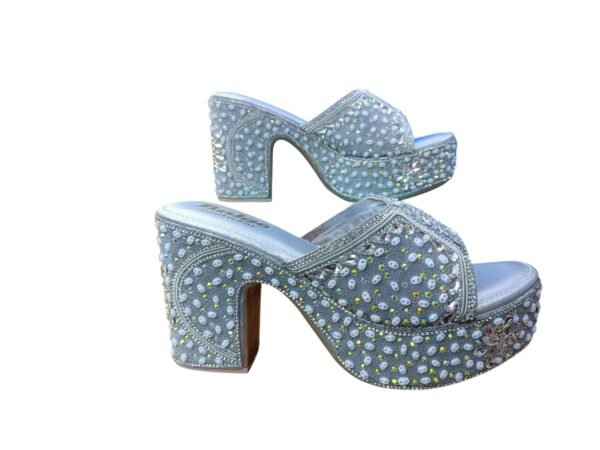 AZ Footwear Silver Rhinestone Embellished Block Heels for Women – 4 Inch Party Wear Sandals