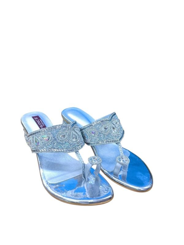 Women's Sky Blue Partywear Heels with Embroidery & Rhinestone Embellishments