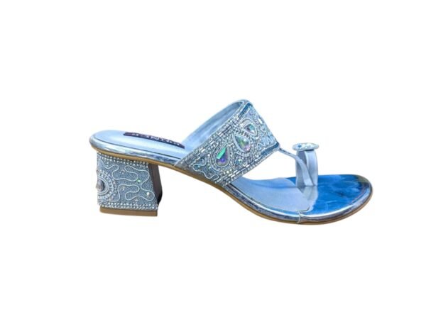 Women's Sky Blue Partywear Heels with Embroidery & Rhinestone Embellishments