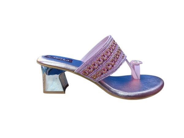WhatsApp Image 2026-06-10 at 6.03.18 PM (1) Women's Metallic Pink Embellished Heels with Pink & Gold Strap Detailing – 2 Inch Heel
