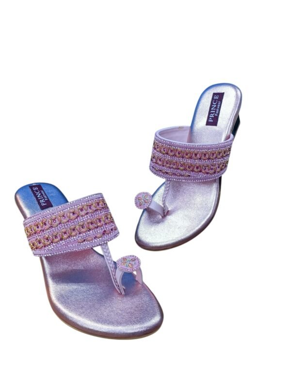 WhatsApp Image 2026-06-10 at 6.03.18 PM (2) Women's Metallic Pink Embellished Heels with Pink & Gold Strap Detailing – 2 Inch Heel