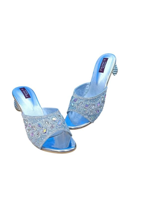 WhatsApp Image 2026-06-10 at 6.13.33 PM (1) Prince Footwear Women's Light Blue Embellished Sandals with Silver Detailing & 2-Inch Spool Heel