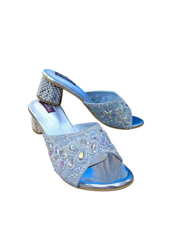 WhatsApp Image 2026-06-10 at 6.13.33 PM (2) Prince Footwear Women's Light Blue Embellished Sandals with Silver Detailing & 2-Inch Spool Heel