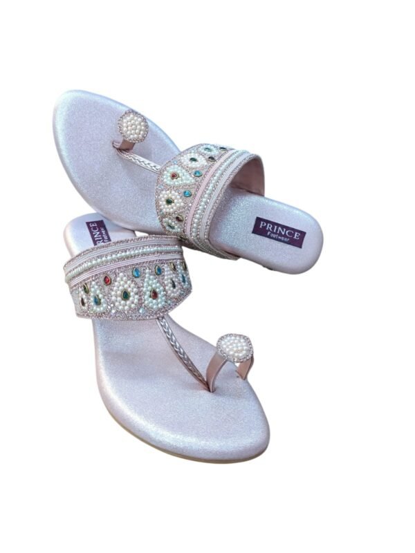 WhatsApp Image 2026-06-10 at 8.10.00 PM Rose Gold Glitter Sandals with Stone & Pearl Embellishments – 1.5 Inch Heel